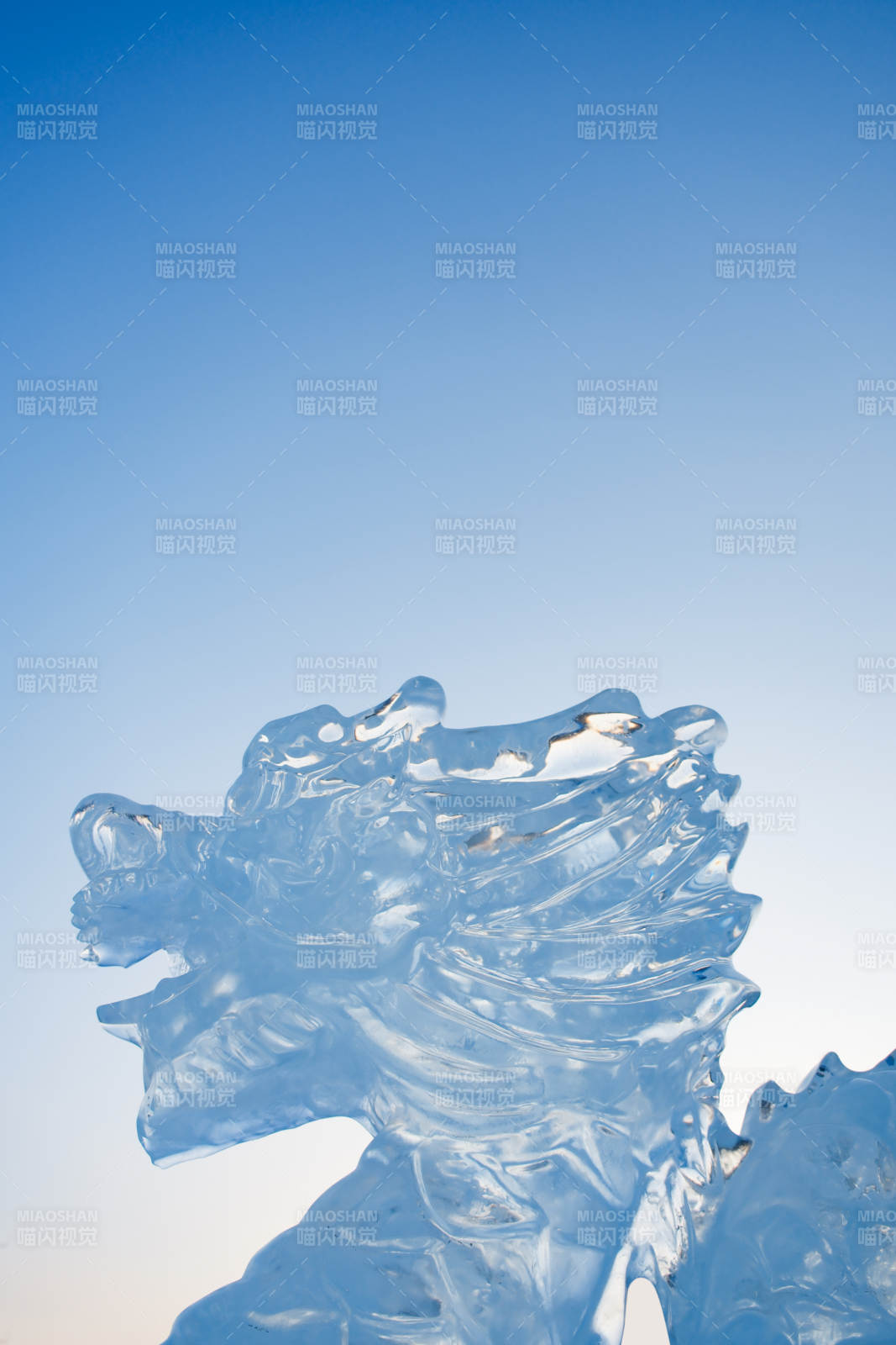 冰雕艺术 透明的龙形雕塑图片