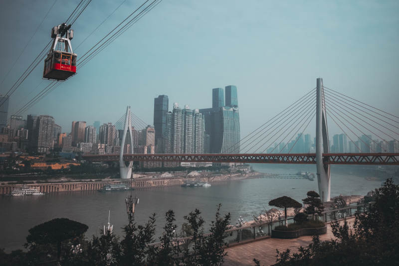 城市缆车与大桥风光图片