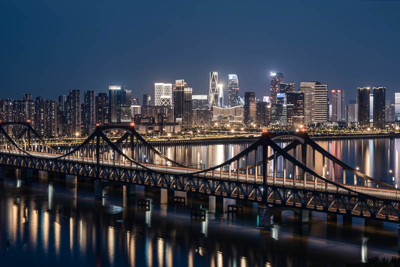 夜景城市与桥梁倒影图片