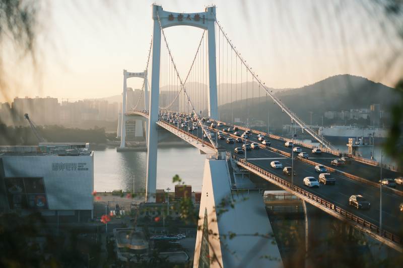 跨海大桥日落时分图片