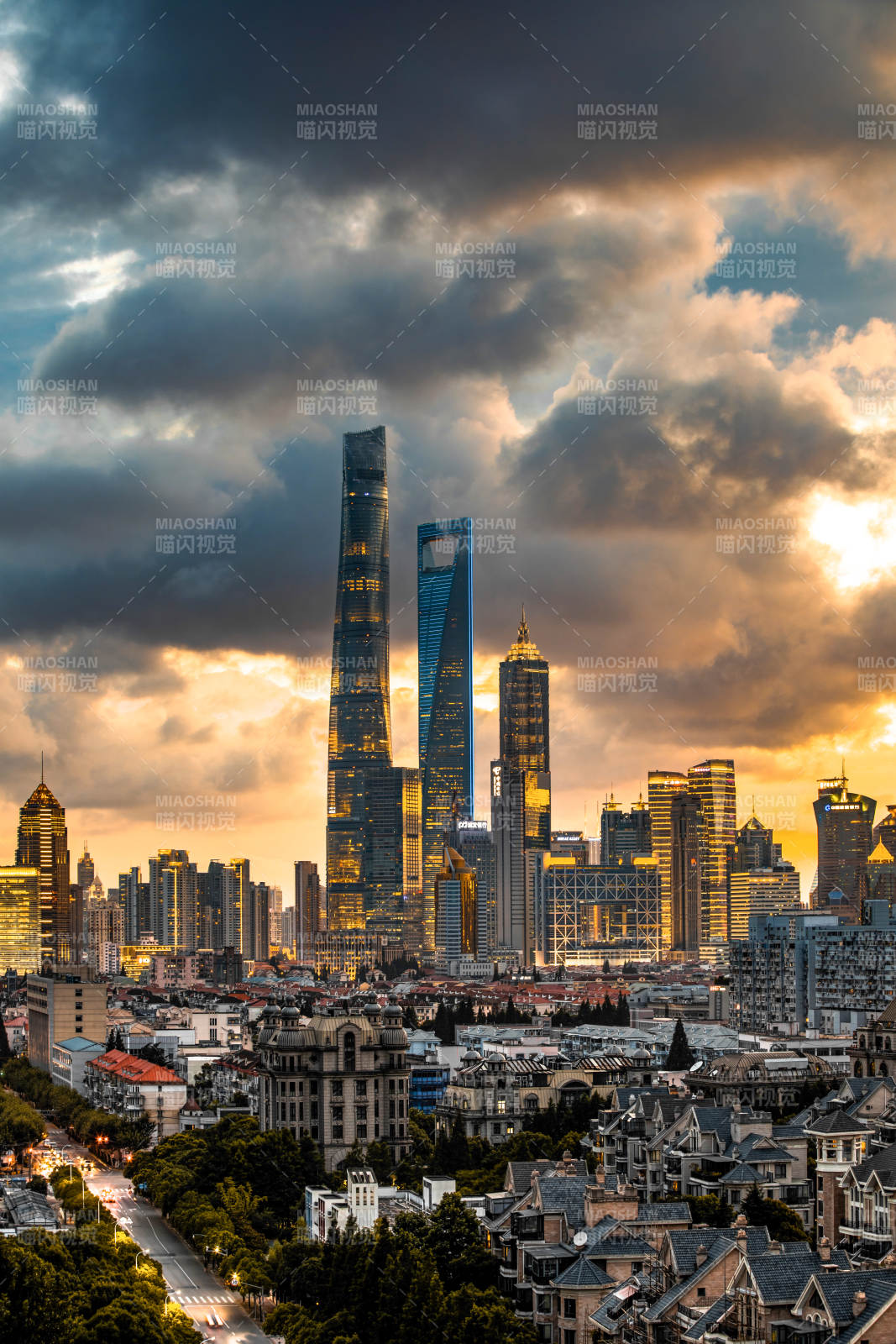 上海天际线夕阳美景图片