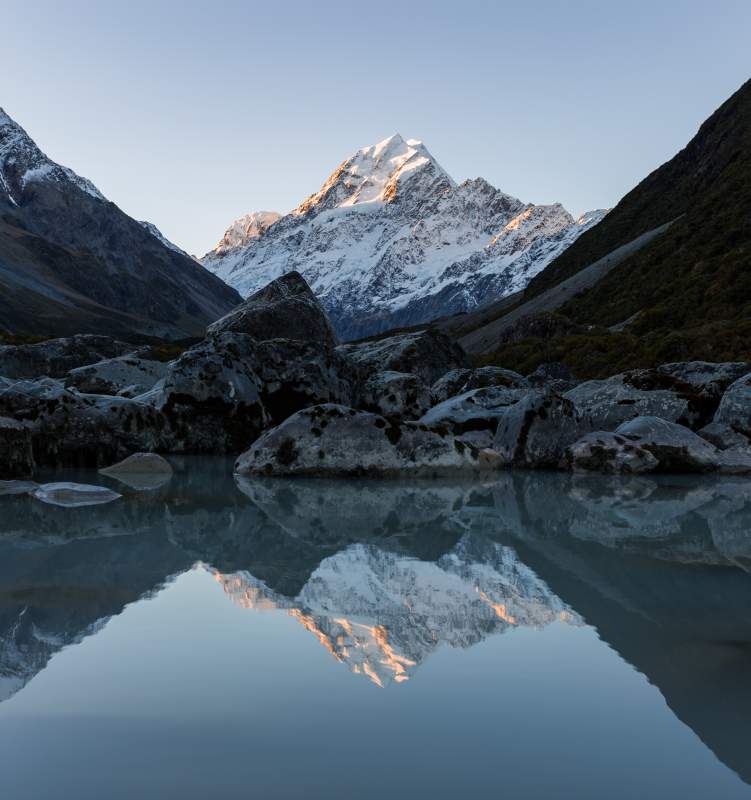 新西兰库克山 雪山倒影湖面静谧美景图片