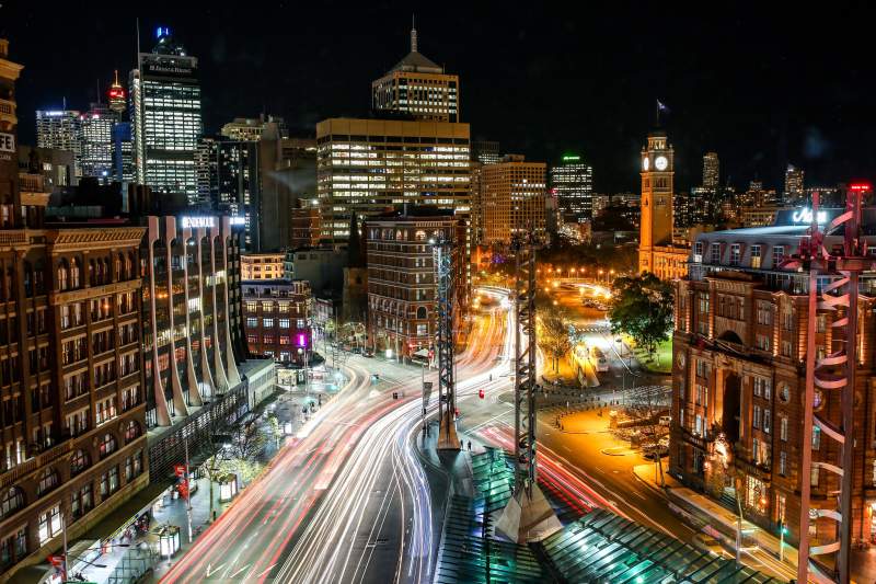 澳大利亚悉尼 市中心夜景 城市灯火辉煌图片