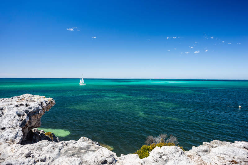 澳大利亚珀斯 老鼠岛 碧海蓝天 帆影悠然图片