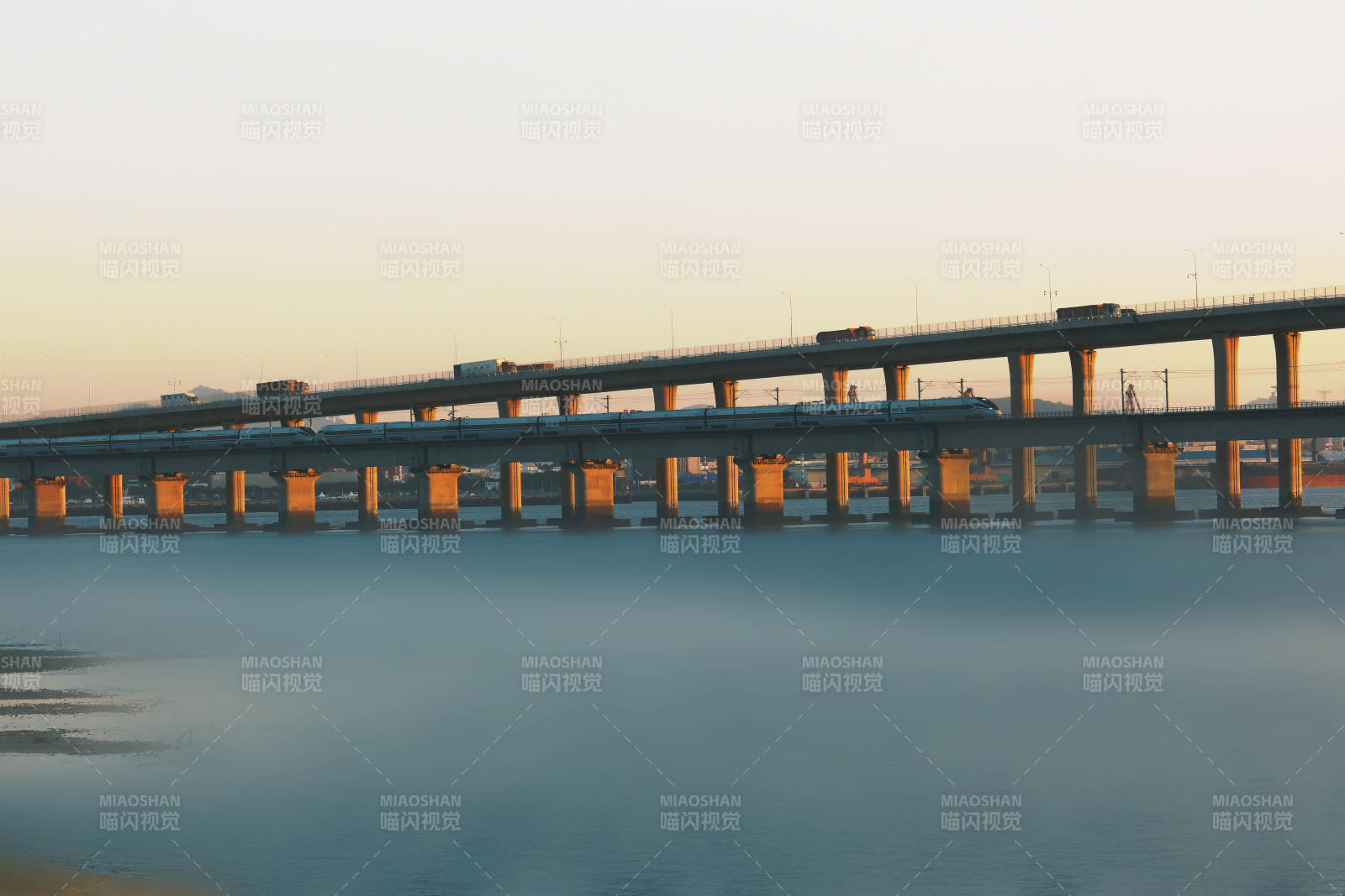 厦门动车在跨海大桥上疾行图片