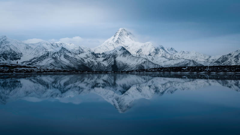 雪山倒影 静谧湖面图片