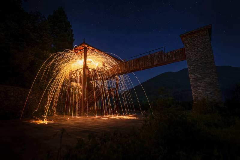 夜空下的火花表演图片