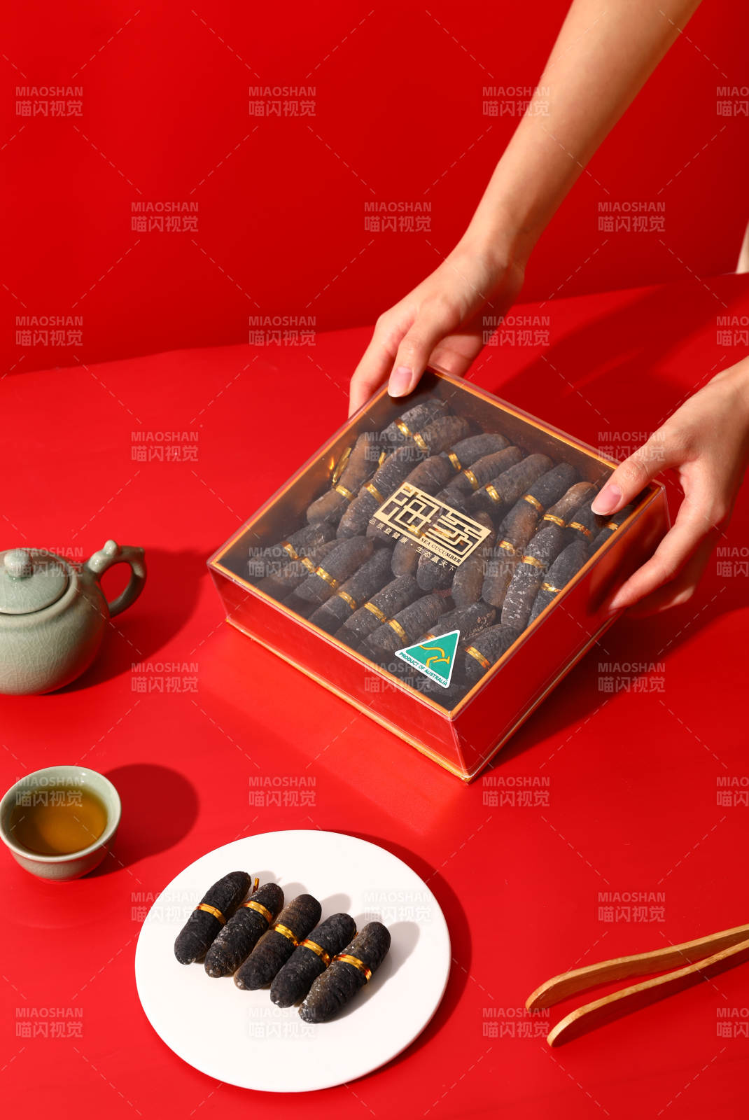 海参礼盒与茶具展示图片