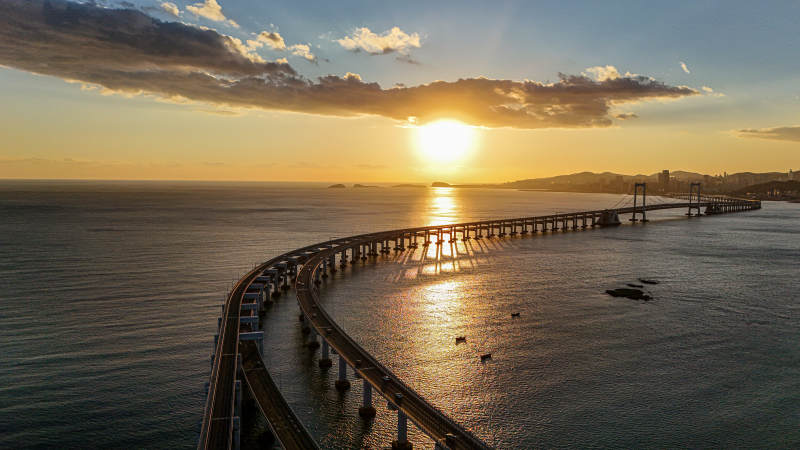 大连跨海大桥日落景色图片