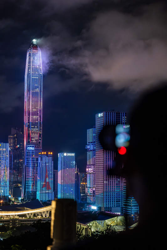 莲花山夜幕下的城市霓虹光影图片