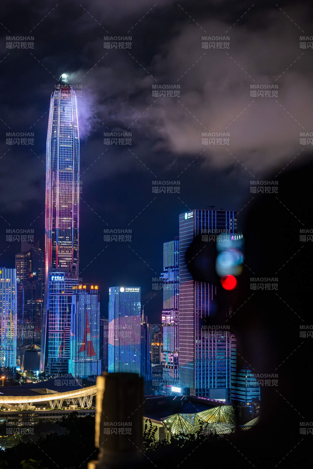 莲花山夜幕下的城市霓虹光影图片