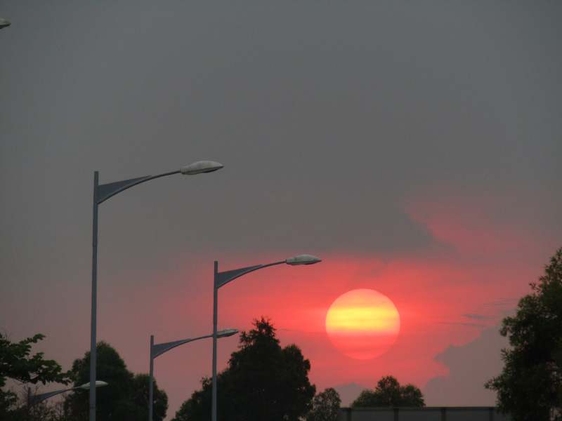 夕阳下的路灯剪影图片