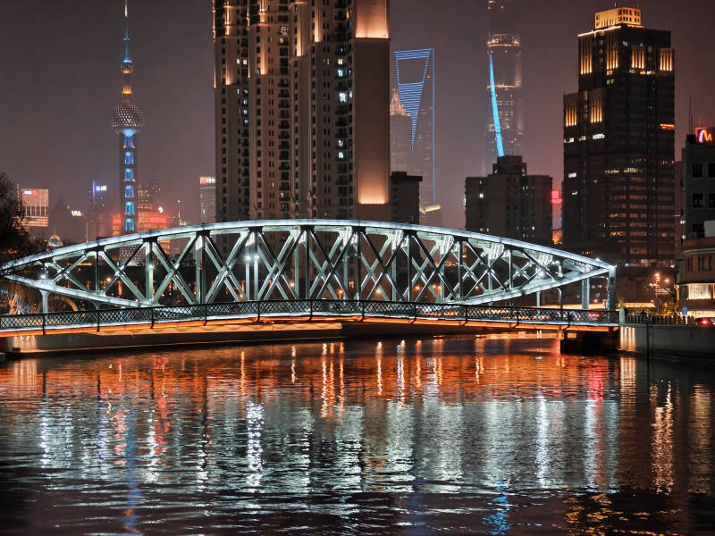 上海夜景中的城市桥梁图片