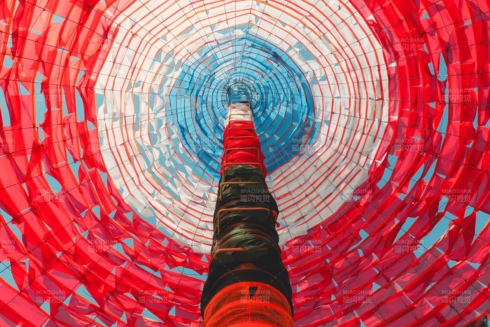 彩色螺旋塔的内部视角图片