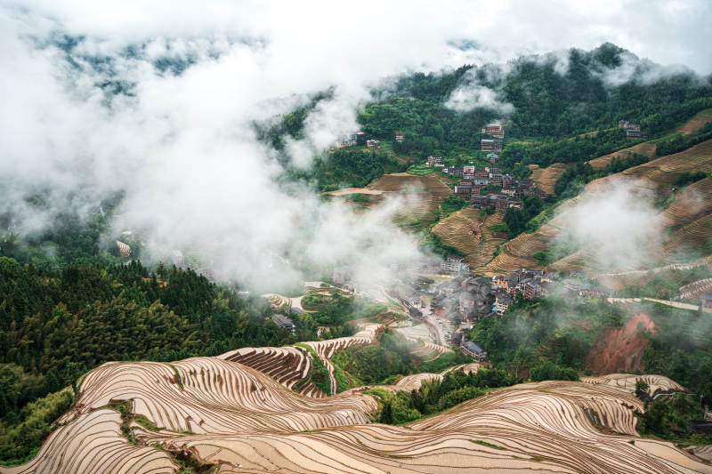 云雾缭绕的梯田风光--桂林龙脊梯田图片