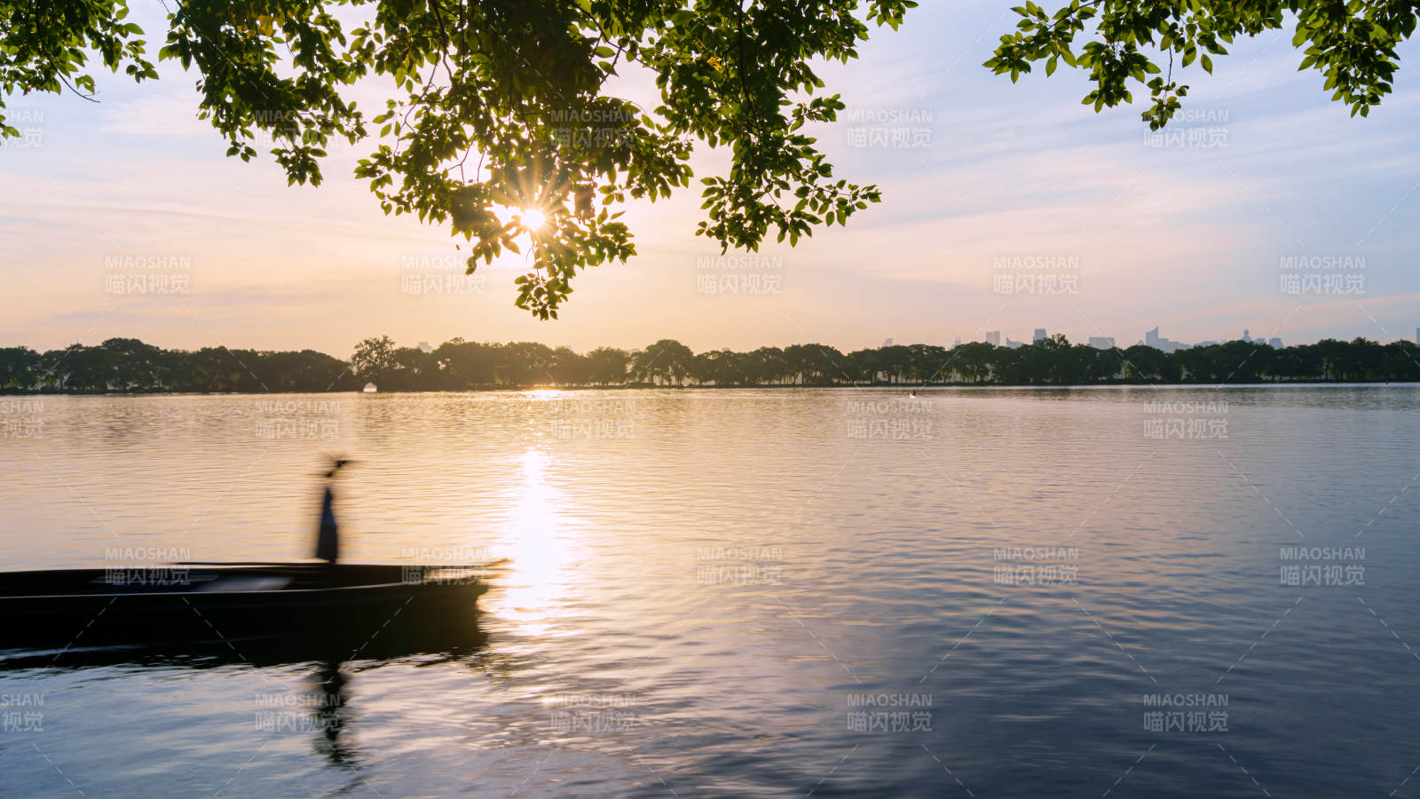 湖畔夕阳 划舟归影--西湖图片