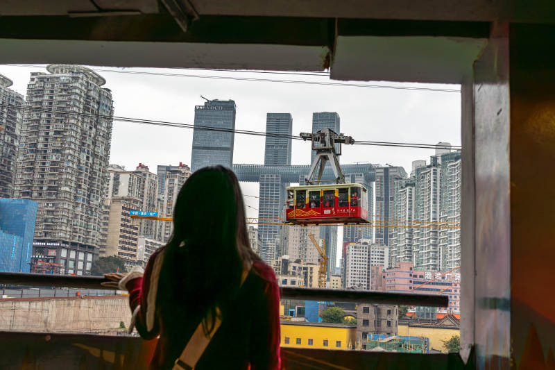 重庆长江索道与高楼剪影图片