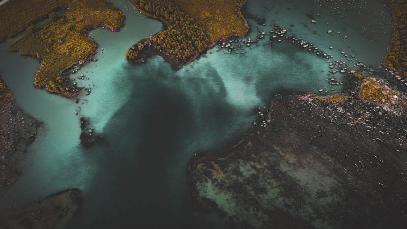 秋日湖畔的宁静美景图片