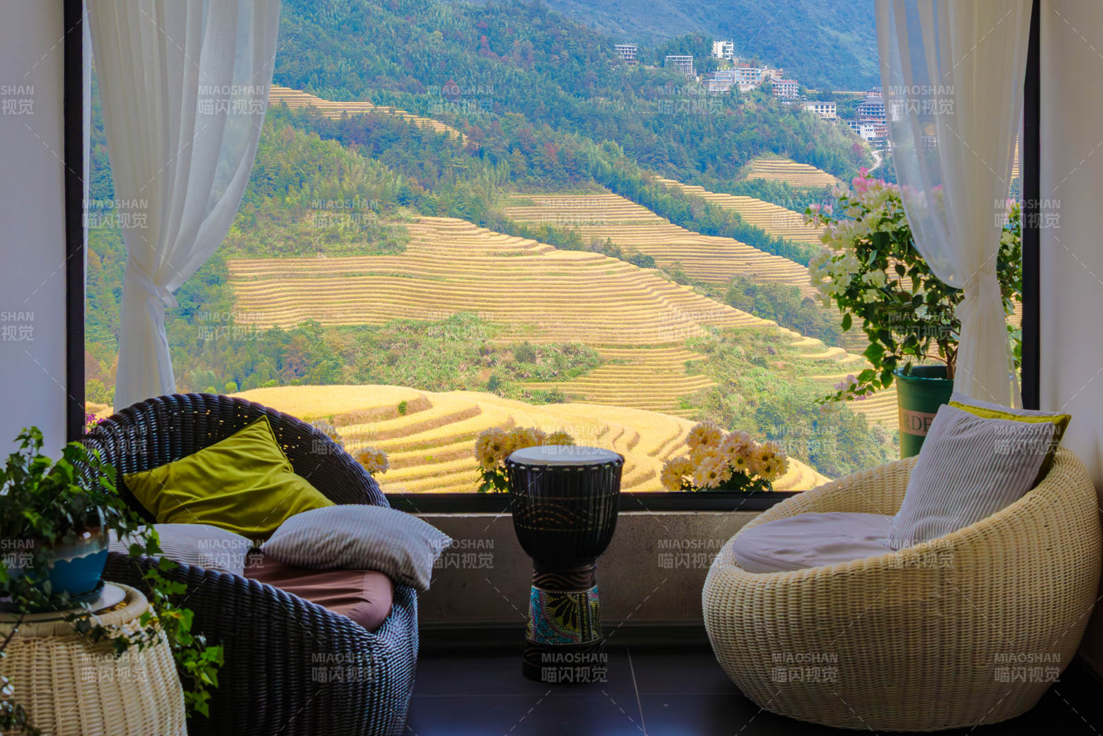 山间梯田 窗边静谧时光 广西龙脊梯田田头图片