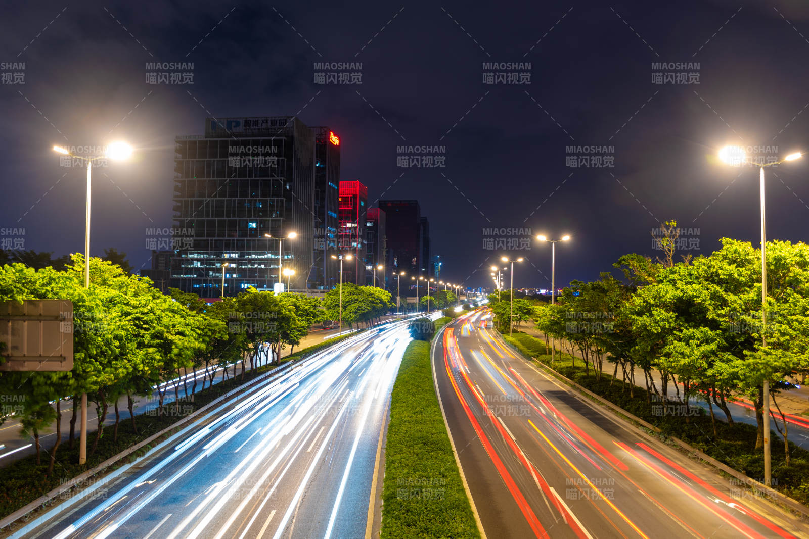 福州夜景高速车流光影图片