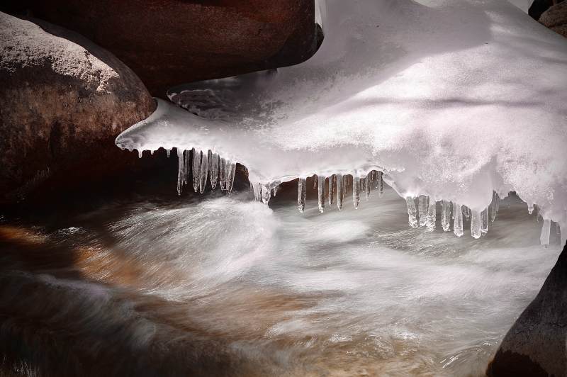 冬日溪流冰挂美景图片