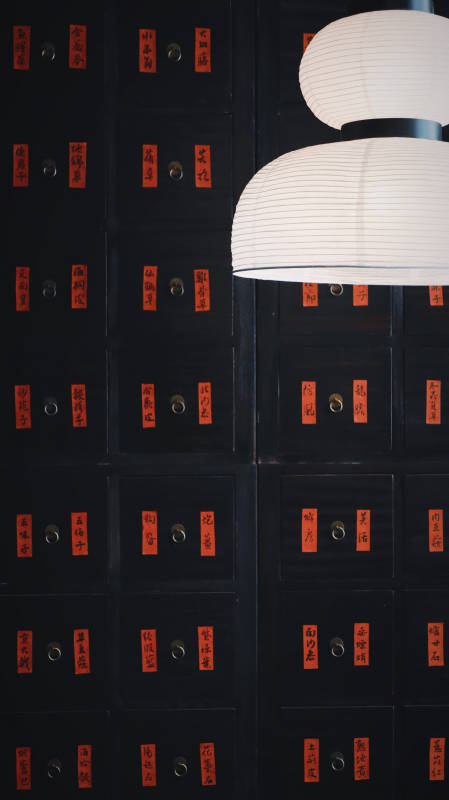 中式药柜与灯笼装饰图片