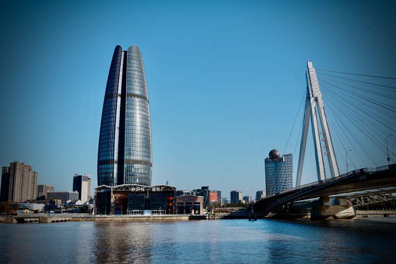 宁波现代城市河畔风光图片