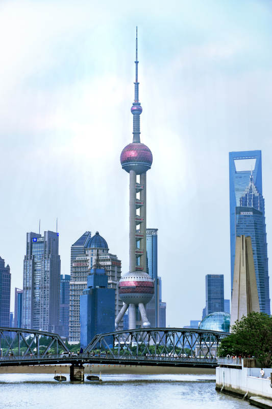 东方明珠塔与上海天际线图片
