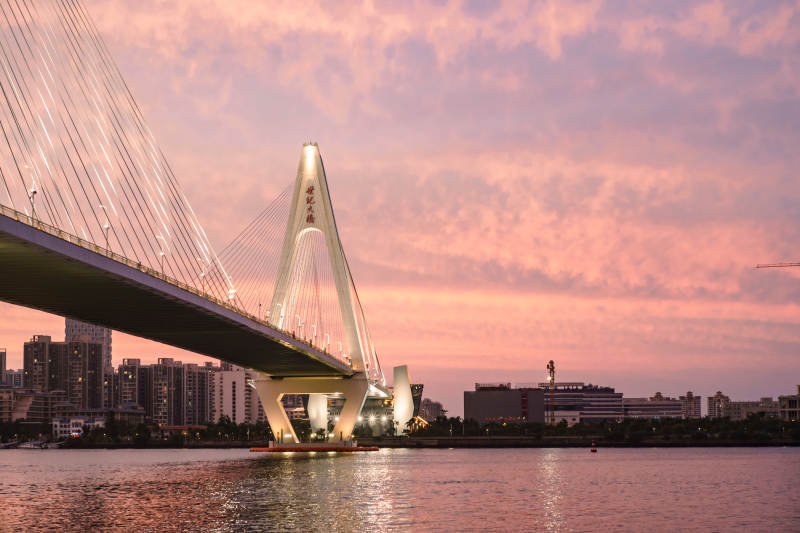 夕阳下的世纪大桥风光图片