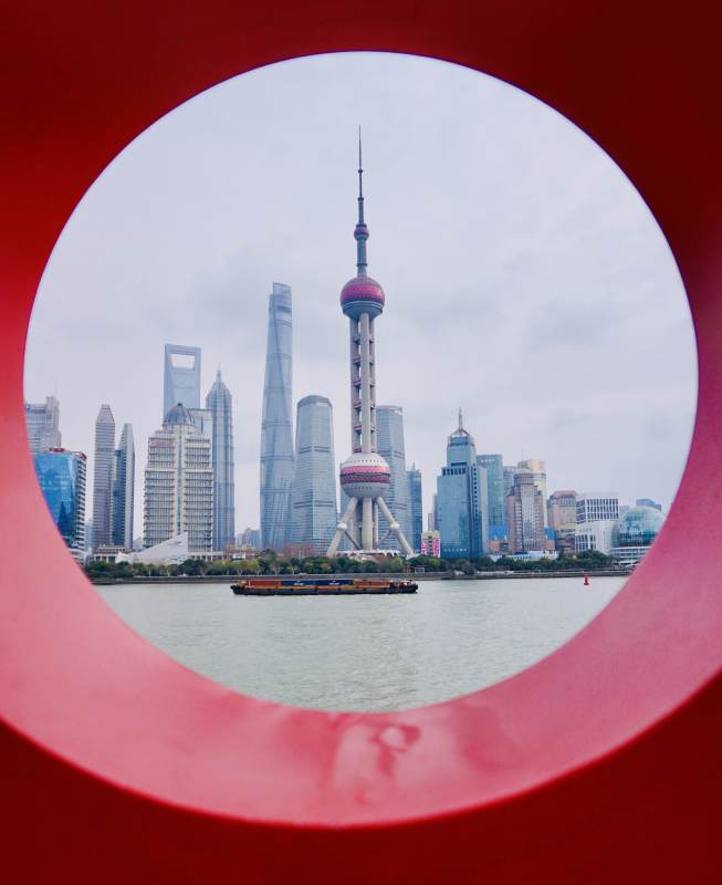 东方明珠塔与上海天际线图片