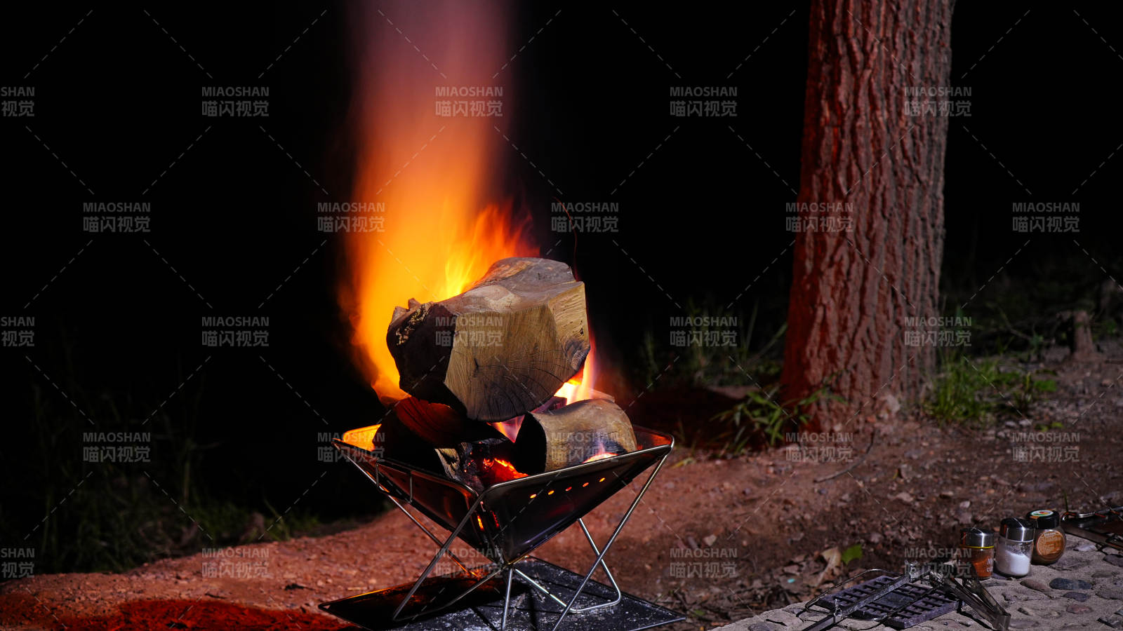 夜幕下的篝火烧烤图片