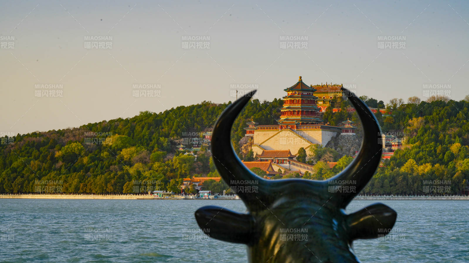 颐和园湖畔牛角雕塑图片