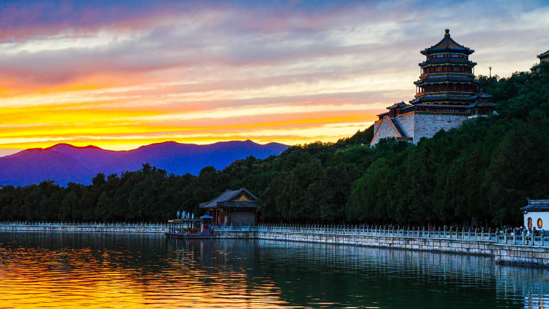 颐和园夕阳美景图片