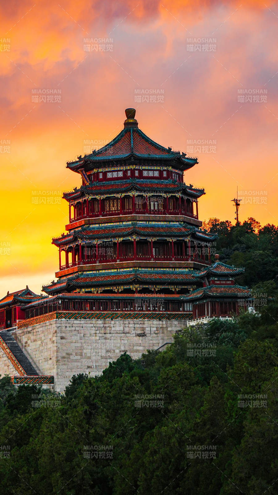 颐和园佛香阁夕阳美景图片