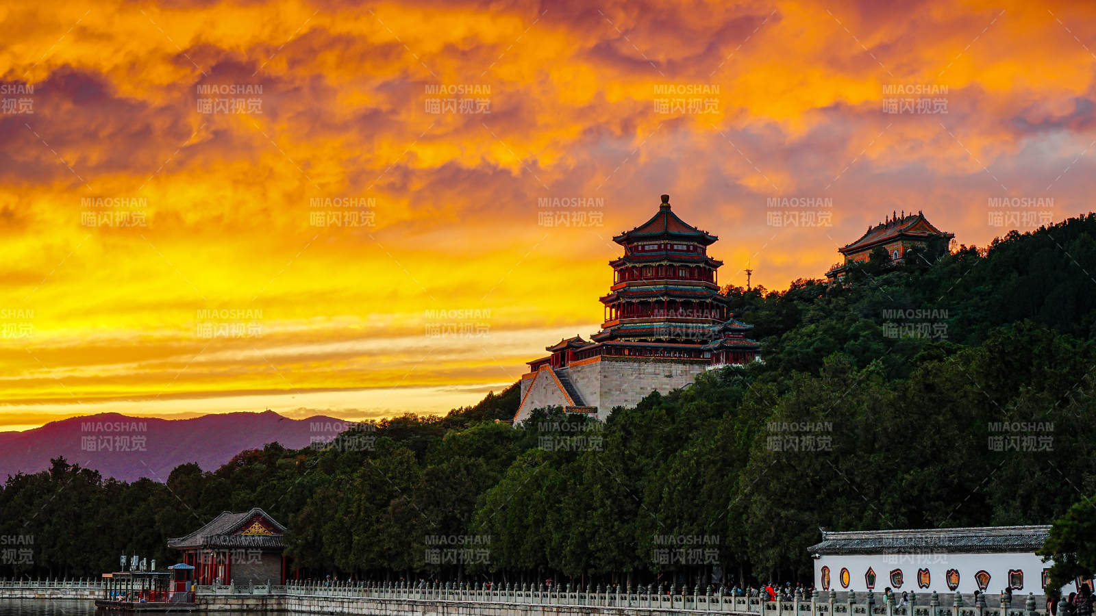 颐和园夕阳美景图片