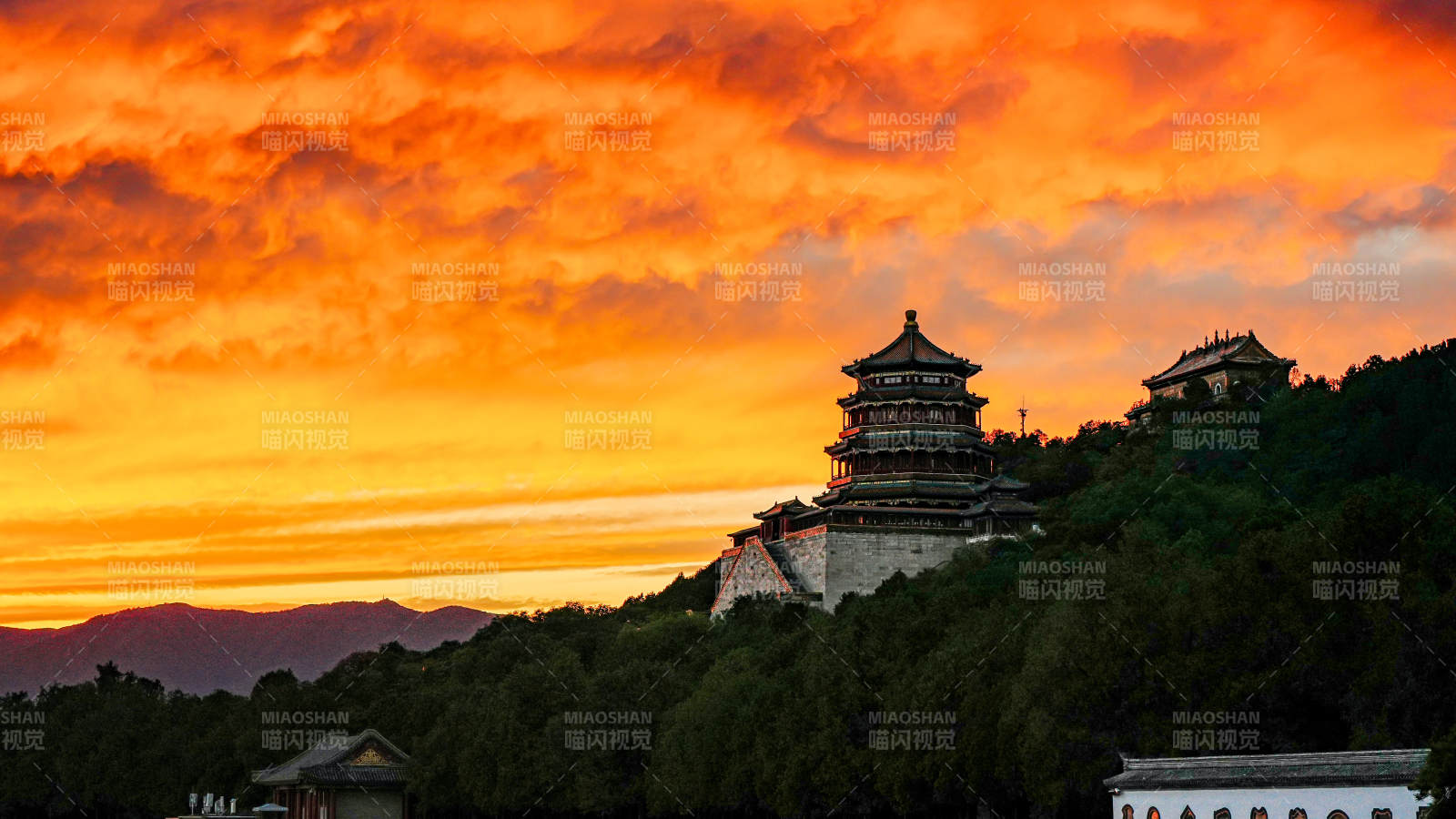 颐和园夕阳美景图片