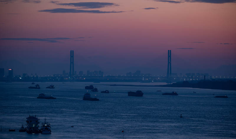 九江长江大桥二桥黄昏江景图片