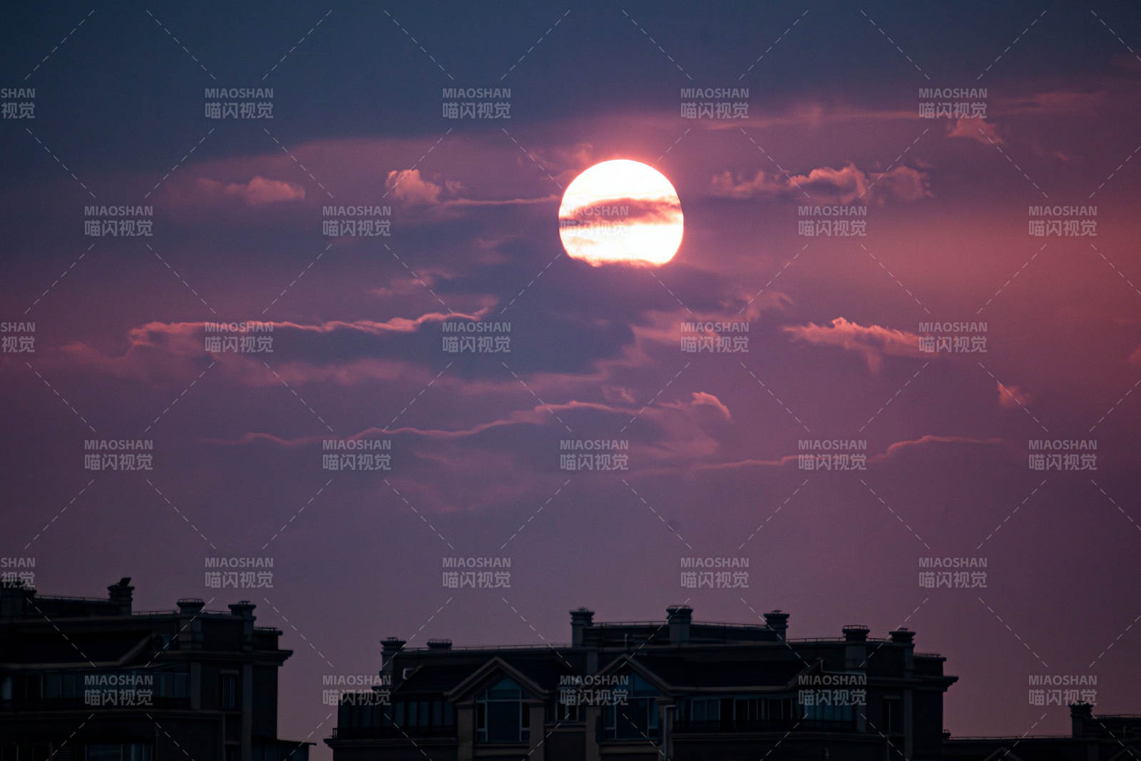夕阳西下 城市剪影图片