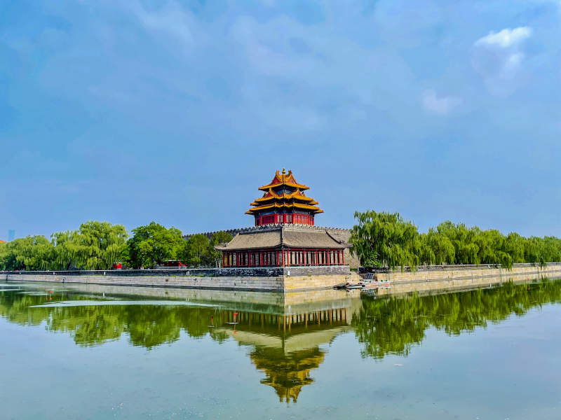 故宫角楼倒影宁静湖水图片