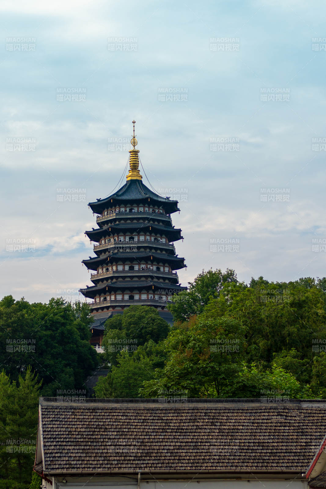 雷峰塔与绿树相映成趣--杭州图片