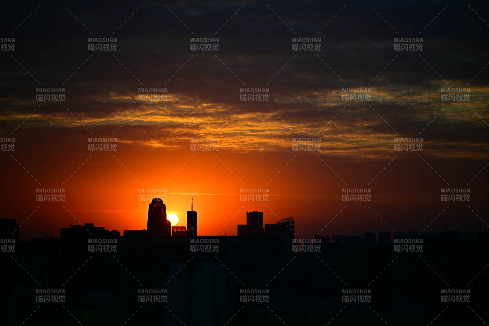 城市剪影夕阳红图片