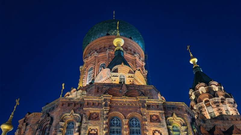 圣索菲亚大教堂夜景图片