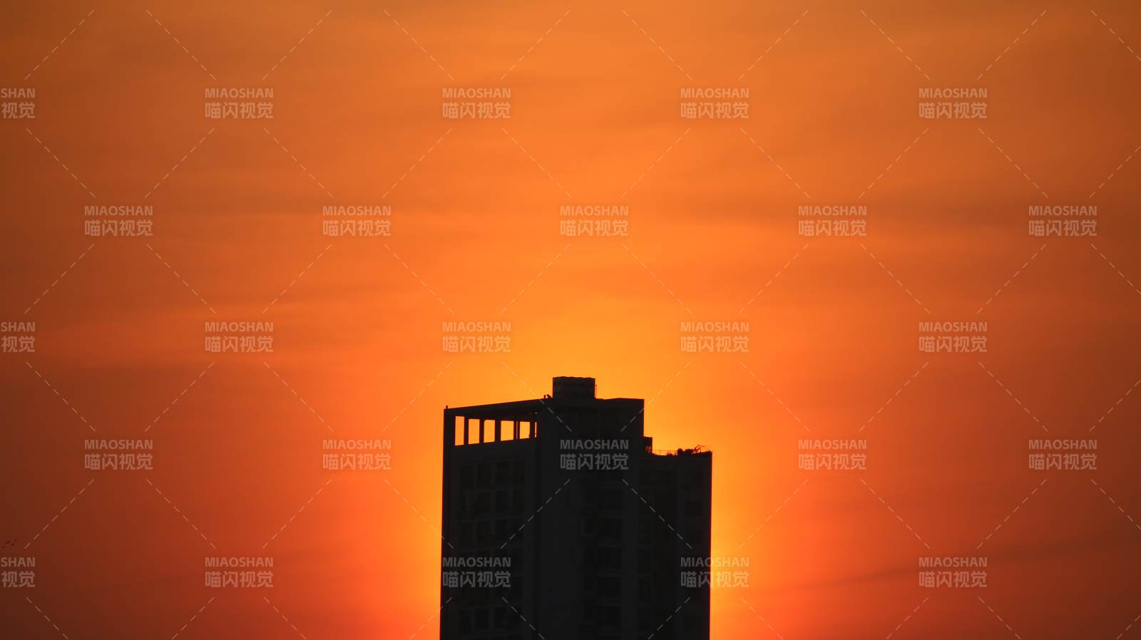 夕阳下的高楼剪影图片