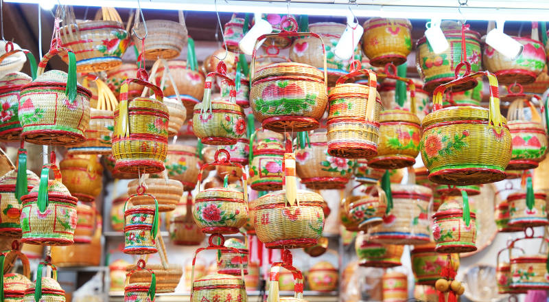 传统编织篮子市场展示图片