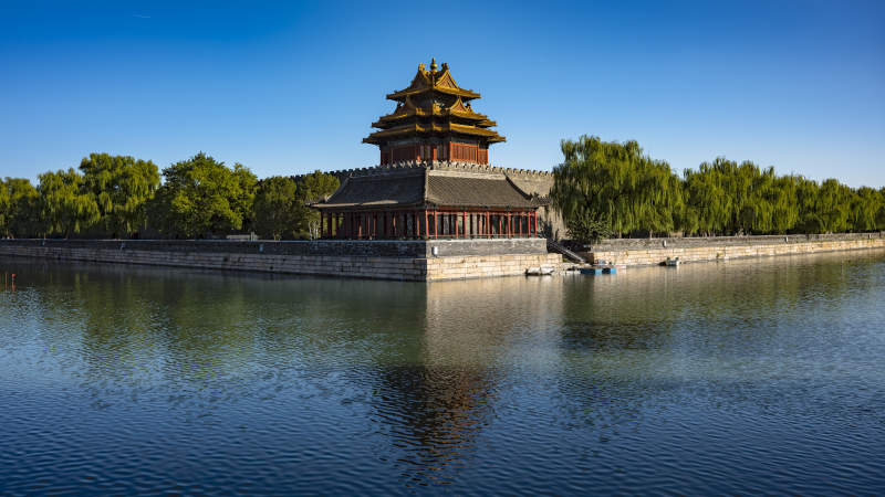 故宫角楼倒映湖水美景图片