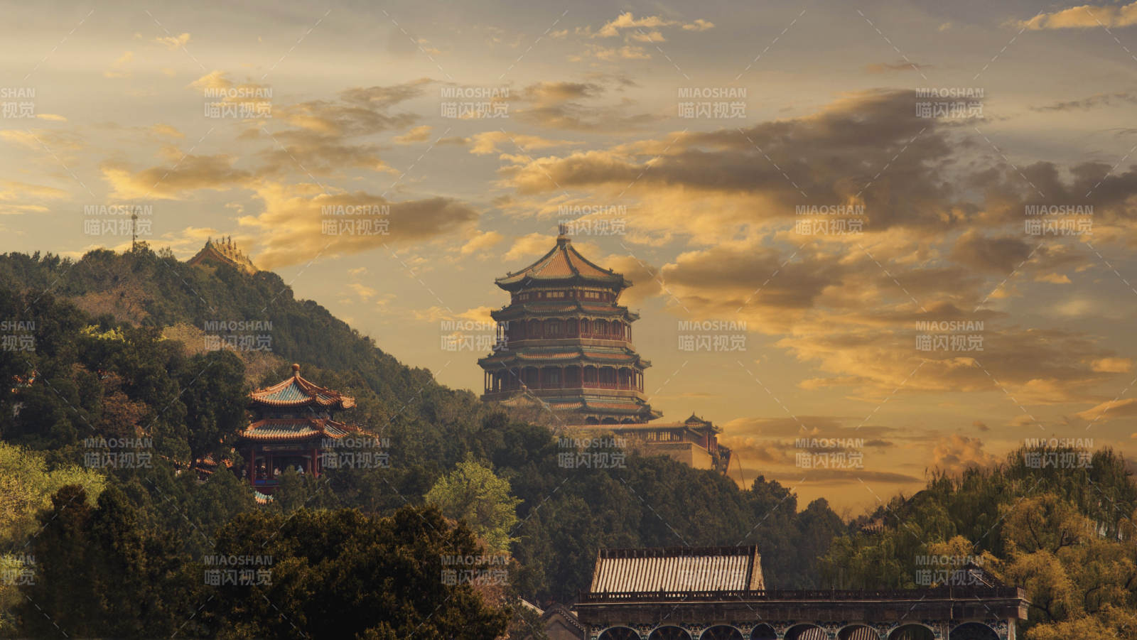 颐和园佛香阁夕阳景致图片