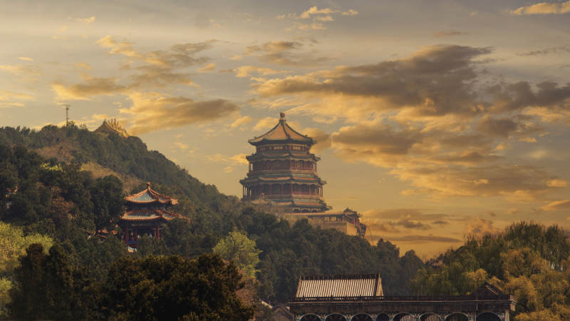 颐和园佛香阁夕阳景致图片