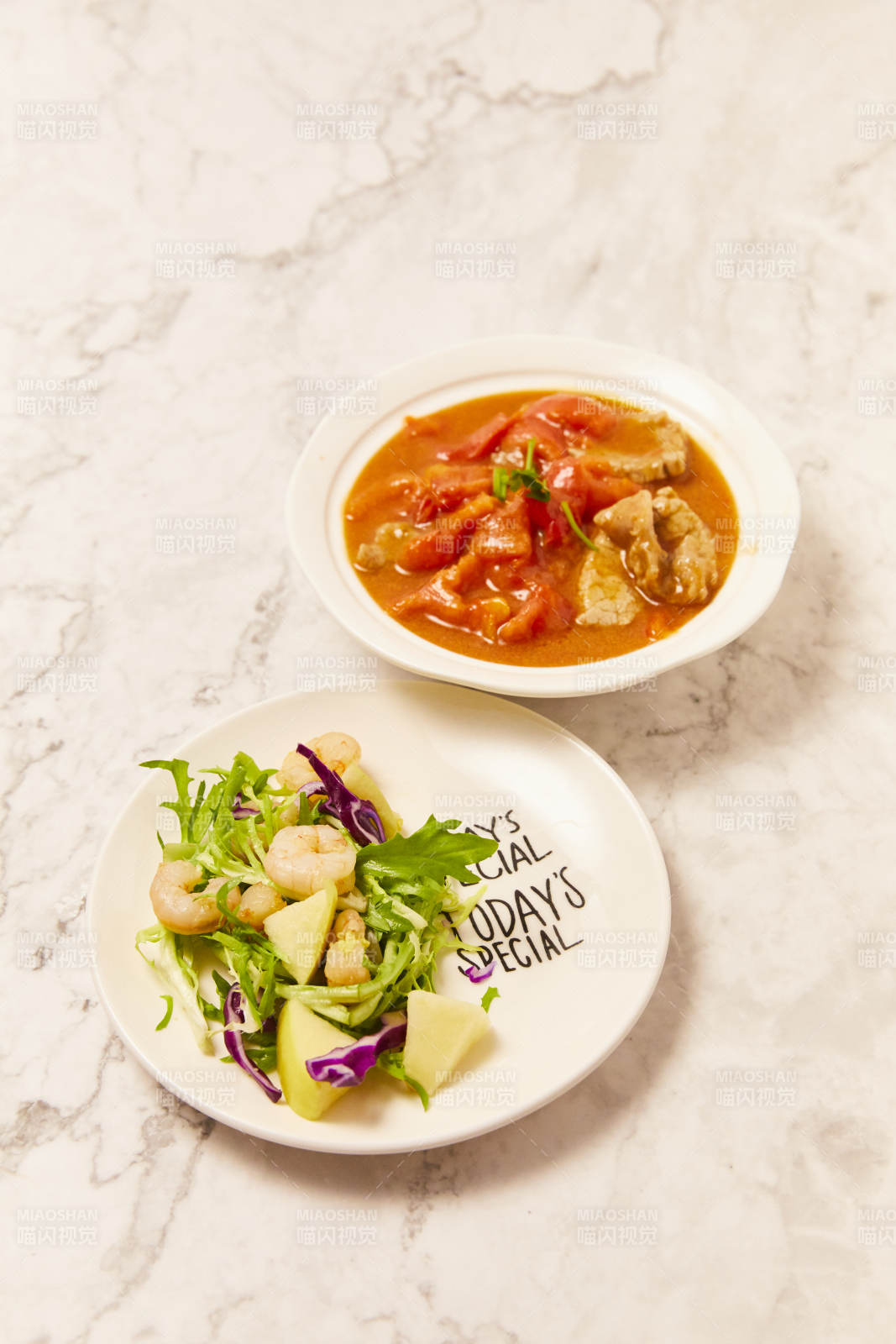 今日特选 番茄炖肉与沙拉虾图片