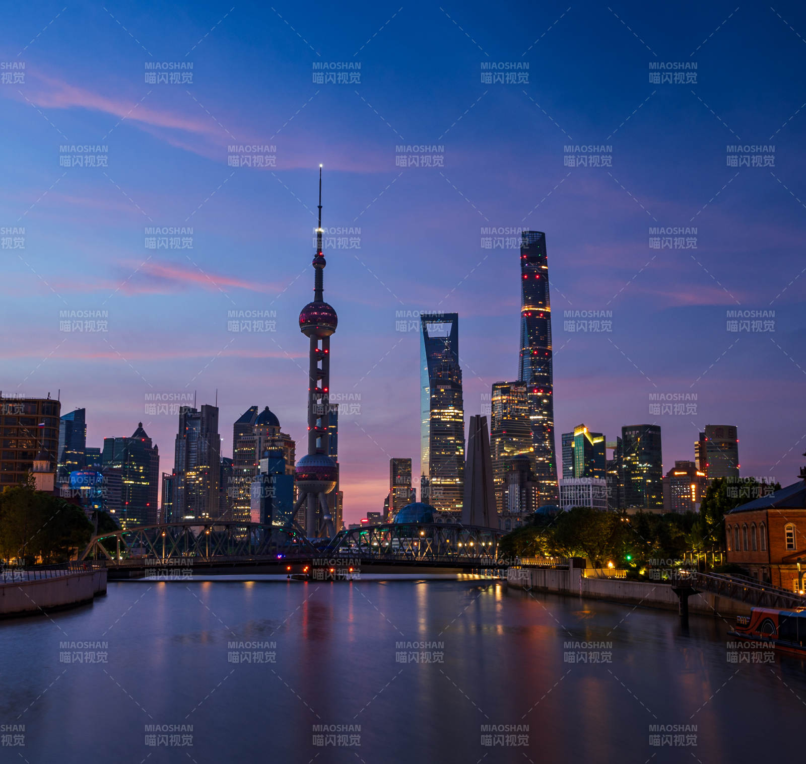 上海夜景 东方明珠与高楼图片