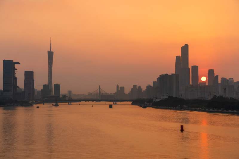 珠江日落 城市剪影图片